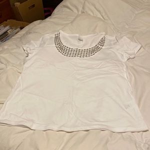 NWOT  Basic Editions White (Silver Sequin’s  around Neckline) Shirt